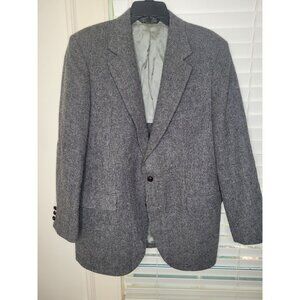VTG Mens Wool Blazer 42R Gray Herringbone Jacket Academia Dark Professor classic